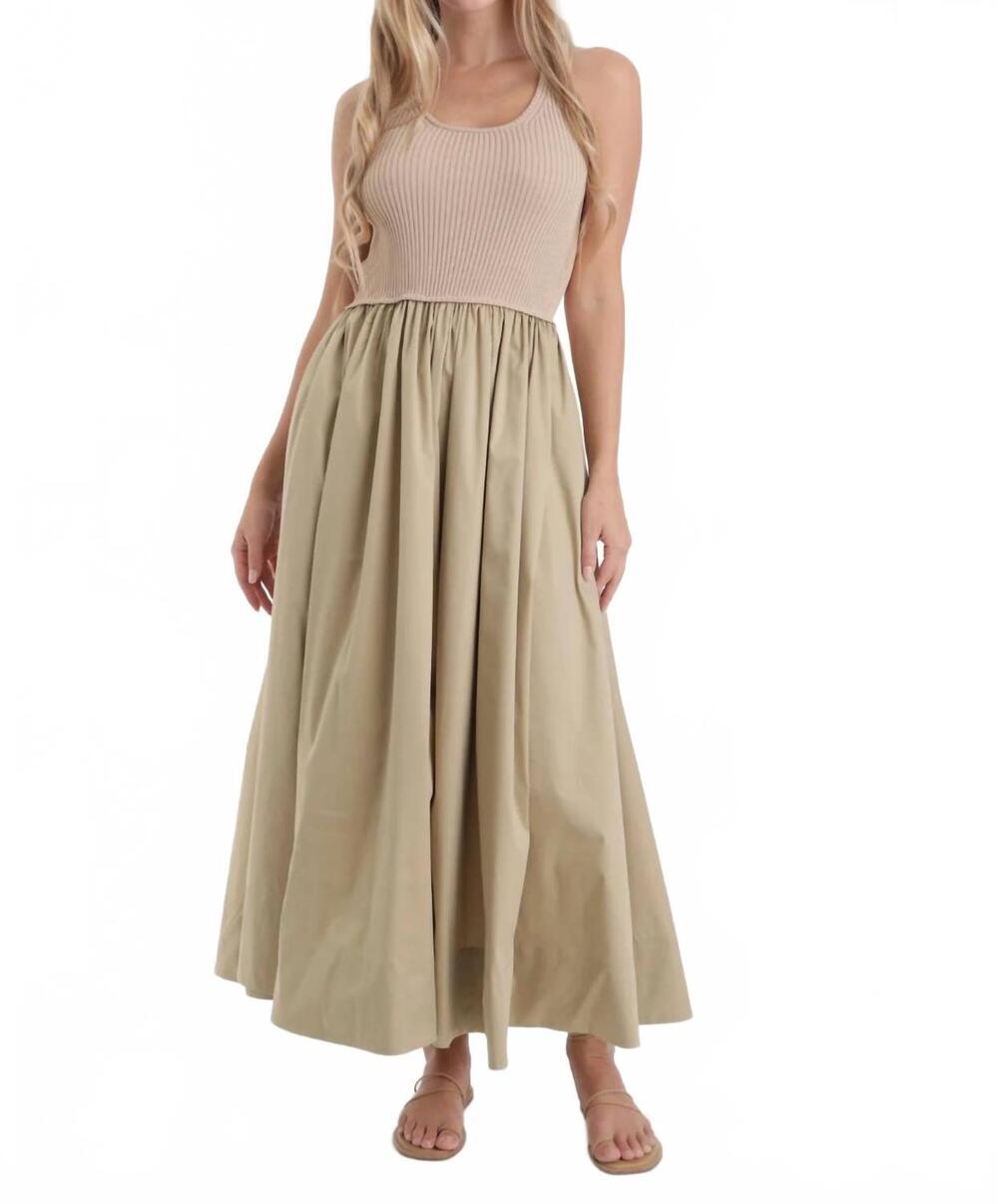 NEW KARINA GRIMALDI ray knit combo midi dress in beige